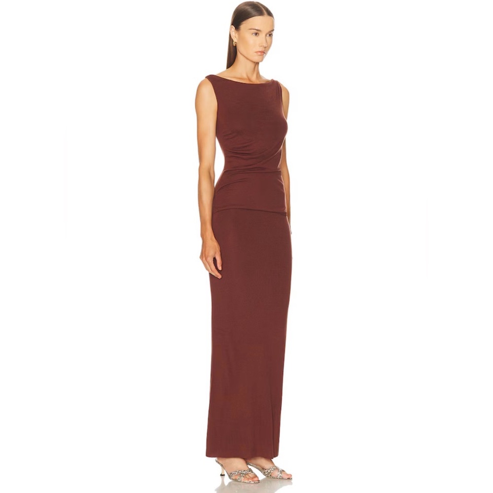 NEW Aya Muse Rich Hali Brown Knit Silk Layered Sleeveless Maxi Dress LARGE